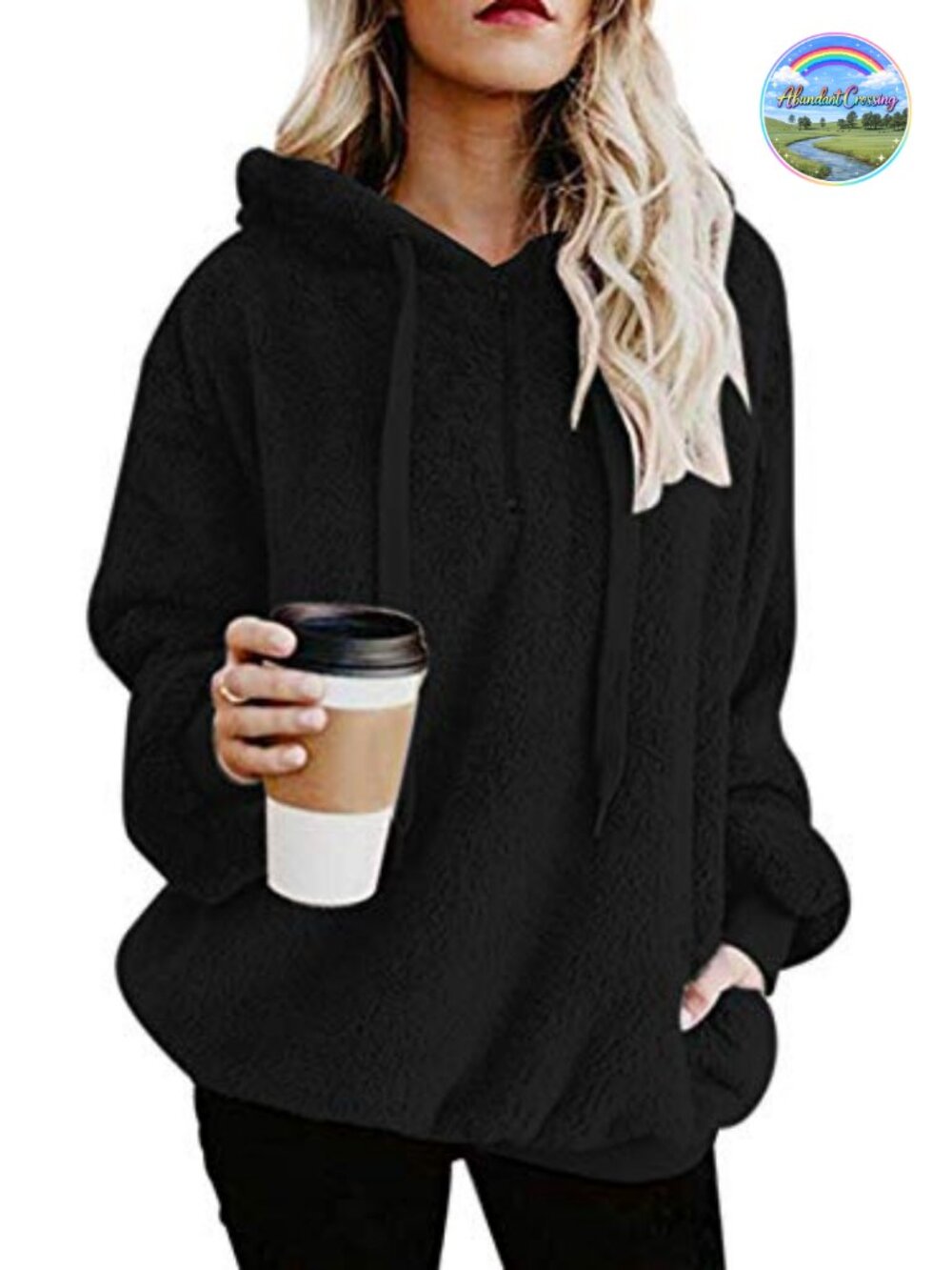 Womens Fuzzy Sherpa Fleece Pullover Hoodie 1/4 Zip Oversized Sweatshirt